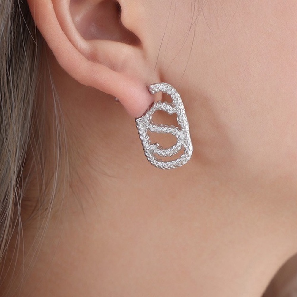 Silver Hoop Earrings*Letter S Earrings*Rectangular Earrings*Unique Hoops - Picture 3 of 5
